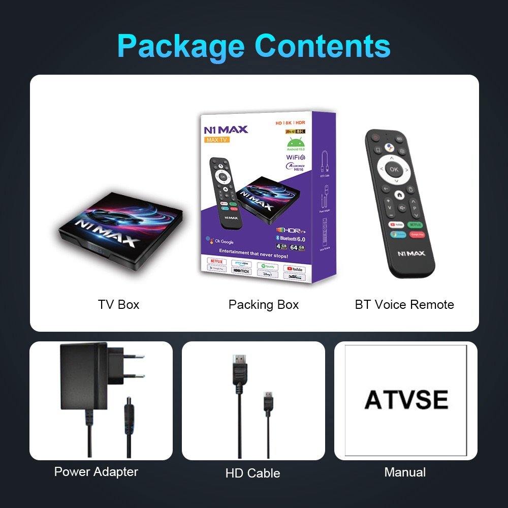 N1 Max 4K Android TV Box – 4GB RAM, 64GB Storage Support, Android 15 & WiFi 6E