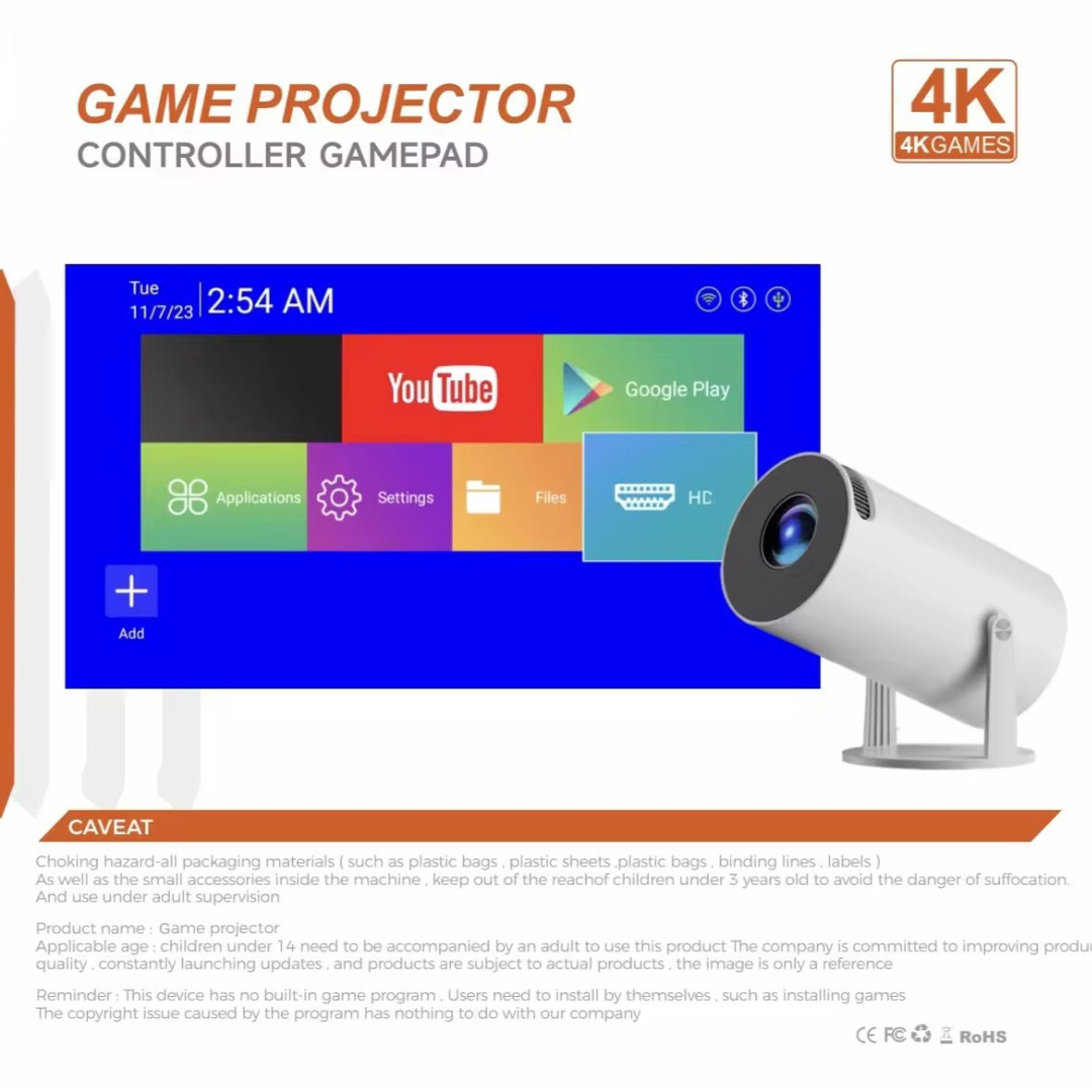 X10+ 4K Android Gaming Projector with Dual Joysticks – Wi-Fi 6E, YouTube, Netflix & IPTV