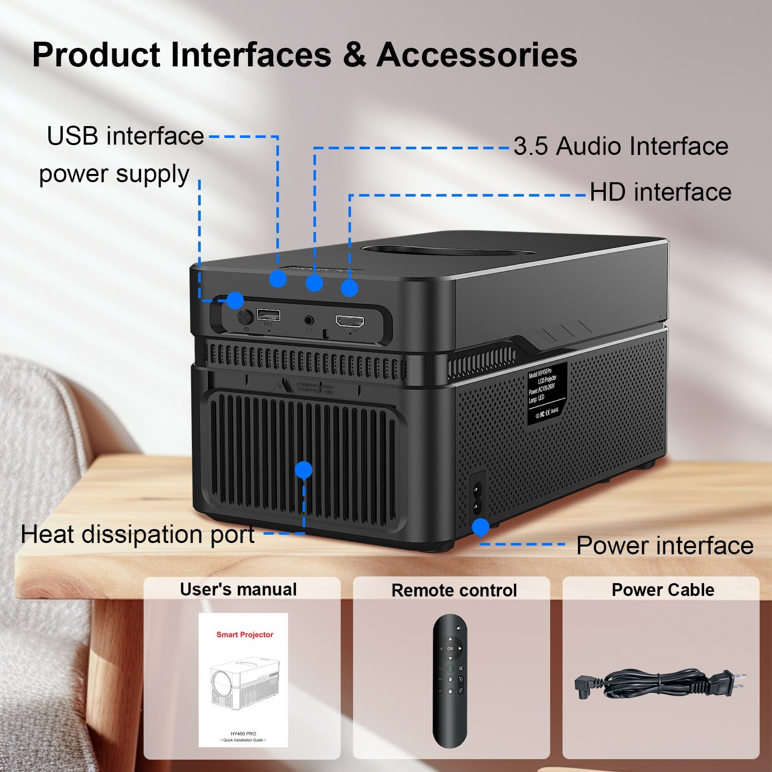 HY450 Pro 900 ANSI Android 14 4K Supported Short Throw Projector