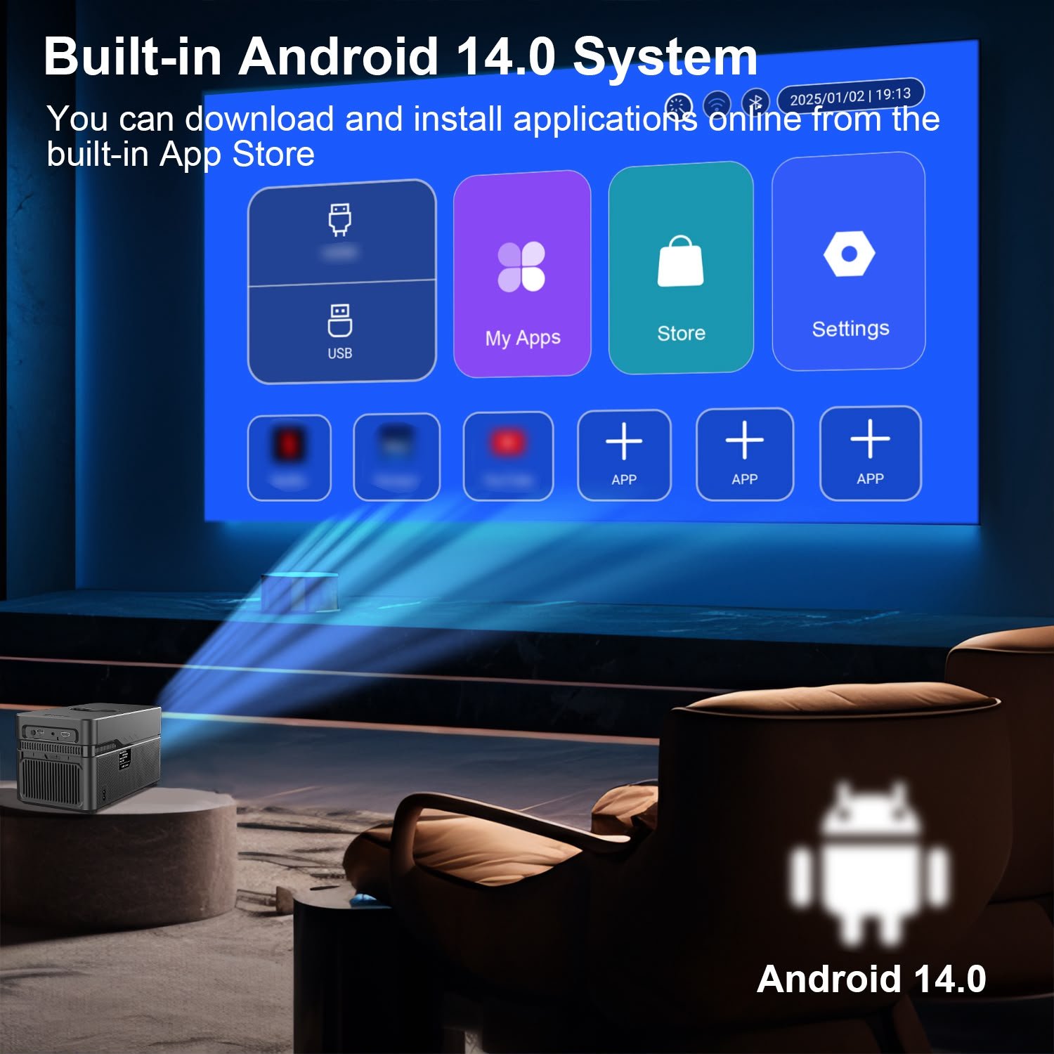 HY450 Pro 900 ANSI Android 14 4K Supported Short Throw Projector