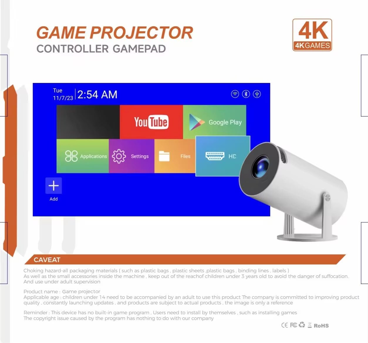 X10+ 4K Android + Gaming Projector with Dual Joysticks – Home Cinema & Gaming Experience