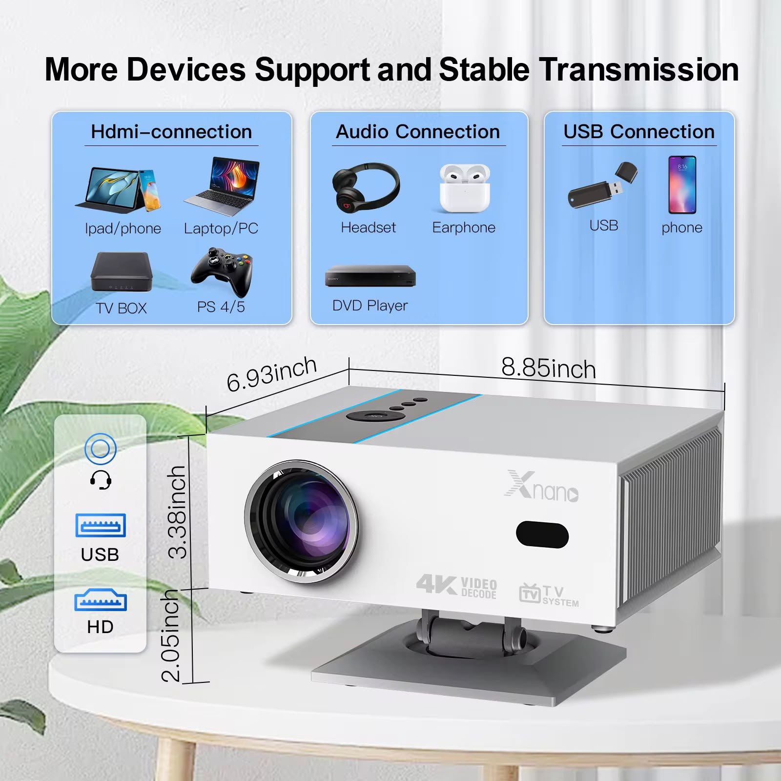 XNANO X6 Google TV Version Smart Projector – 1080P Full HD, 4K Support, Auto Focus & 700 ANSI Lumens