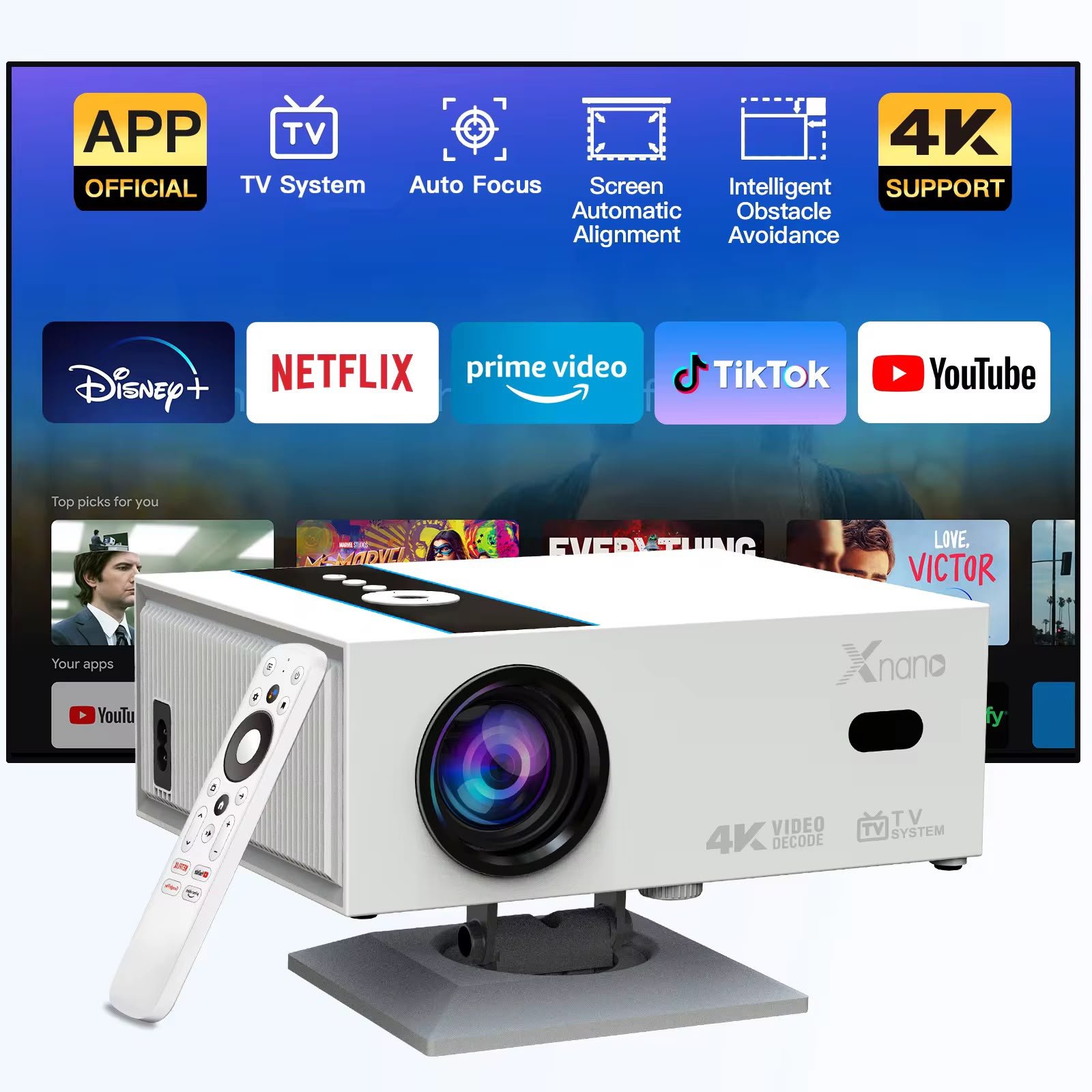 XNANO X6 Google TV Version Smart Projector – 1080P Full HD, 4K Support, Auto Focus & 700 ANSI Lumens