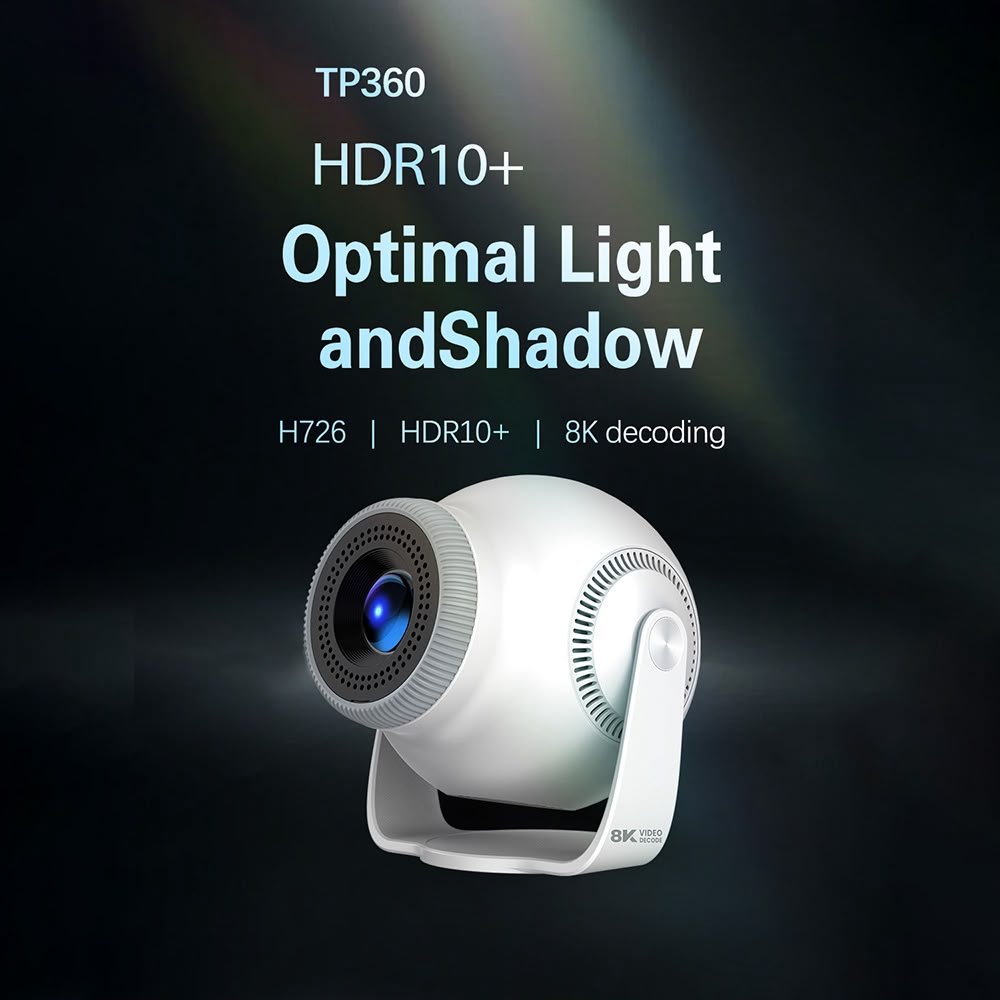 TP360 1080P Smart Projector – 450 ANSI Lumens, Android 14, WiFi 6, Bluetooth 5.4 & Portable Design