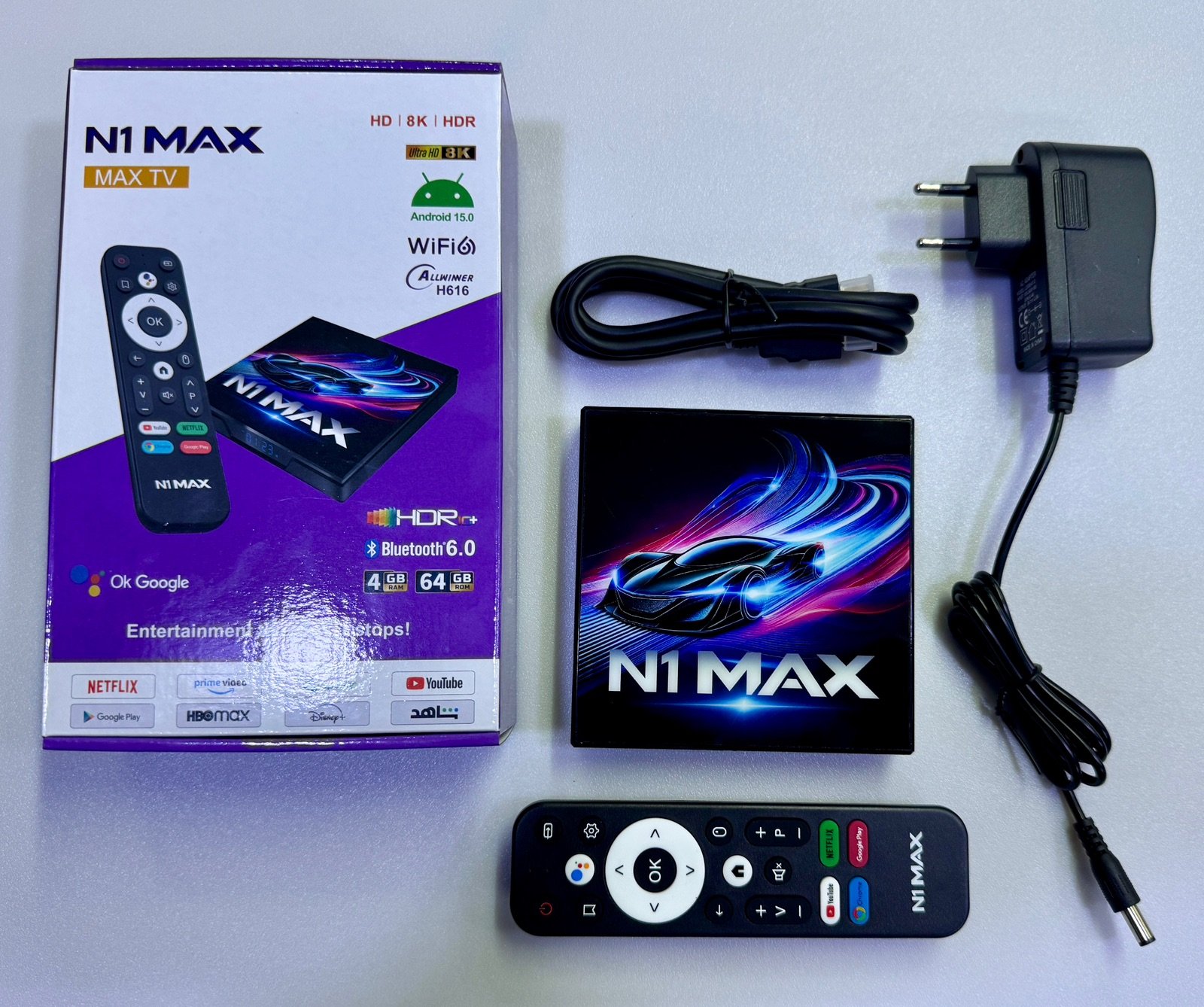 N1 Max 4K Android TV Box – 4GB RAM, 64GB Storage Support, Android 15 & WiFi 6E